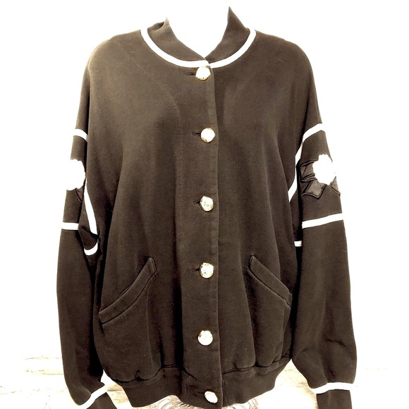 St John Sport Navy Button Front Sweatshirt Sz Lg - Picture 1 of 5